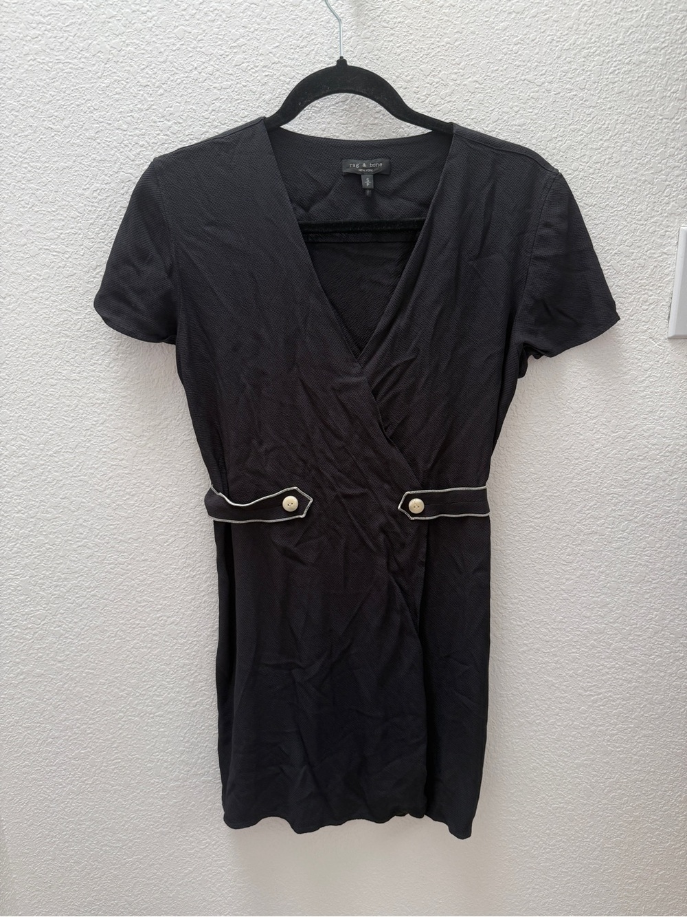 Rag & Bone Tabitha Black Wrap-Style Short Sleeve Dress with Contrast Trim